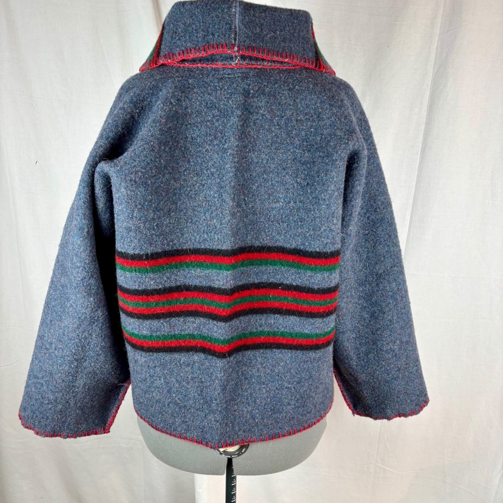 Handmade Gray Stripe Bog Jacket Zip Up from Pendleton Wool Blanket  | Woman's XL - Picture 6 of 15